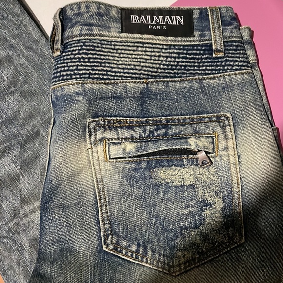 Balmain Distressed Moto Jeans Denim Pants 34 - Picture 3 of 4